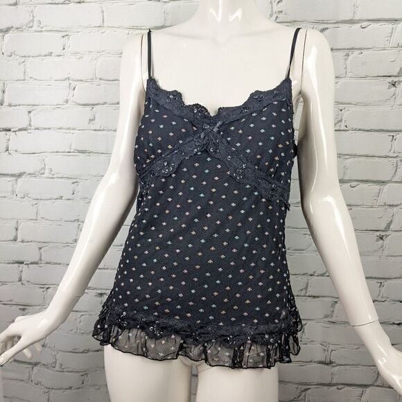 Y2K mesh embroidered and beaded tank top, Sievergate USA size Medium - Picture 1 of 8